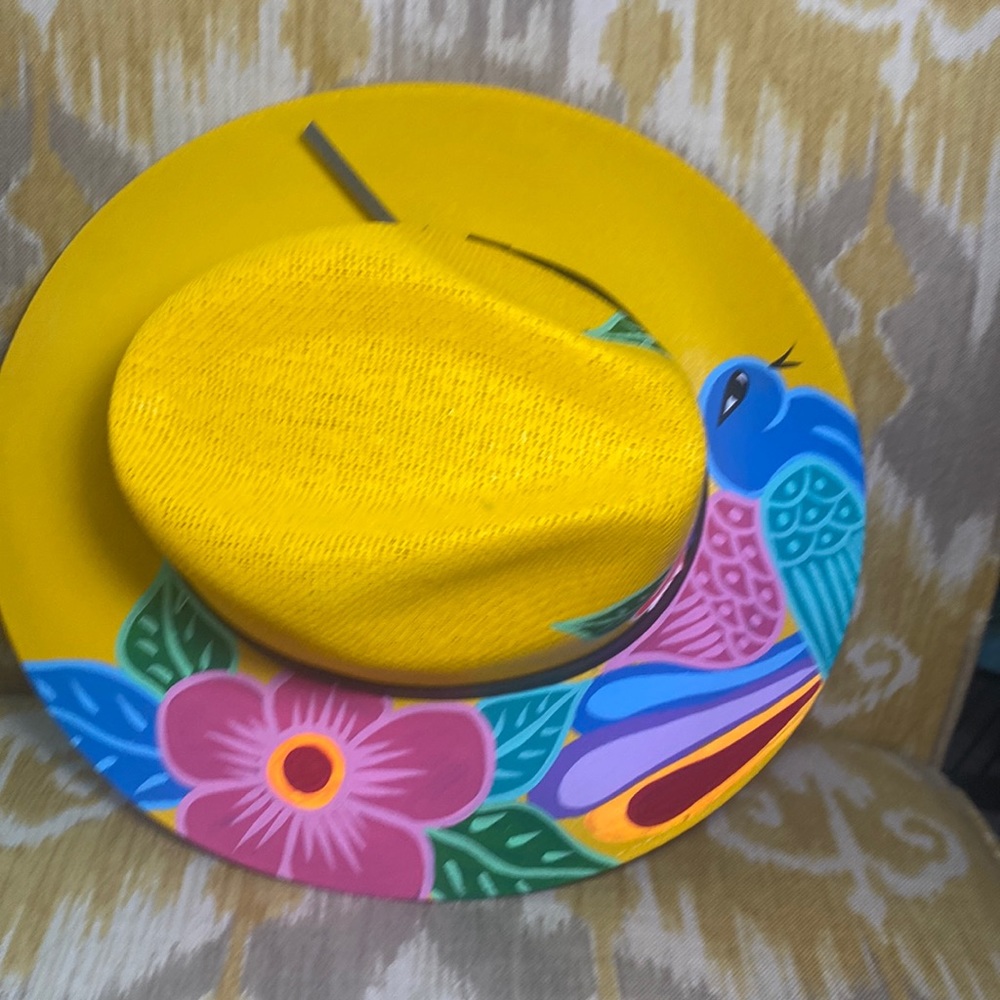 Yellow hand painted summer hat